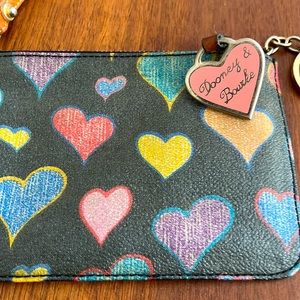 Dooney and Bourke multicolored heart wristlet with keychain